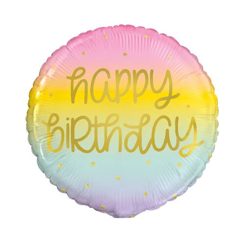 45cm Pastel Rainbow With Gold Happy Birthday  Foil Balloon Packaged