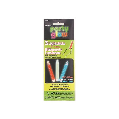 Party Glow In The Dark Light Sticks 3 Pack