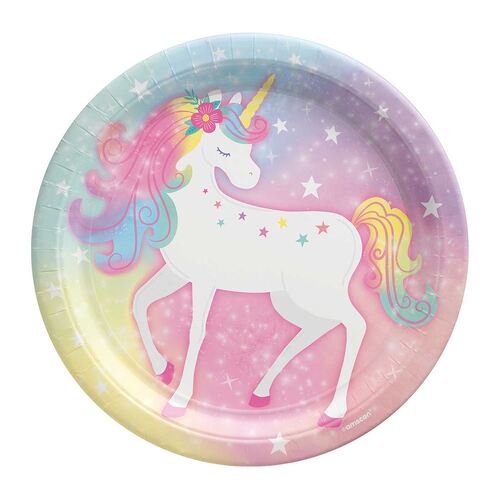 Enchanted Unicorn Round Paper Plates 23cm 8 Pack
