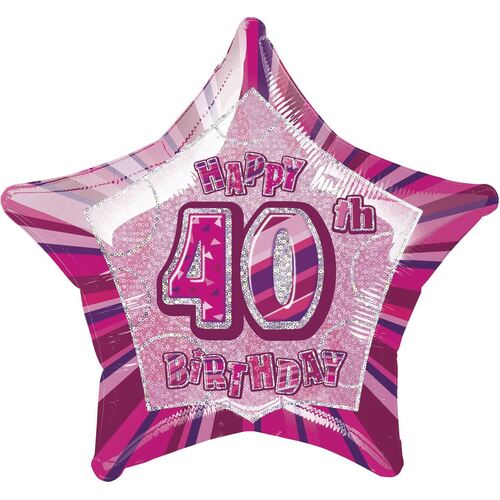 50cm Glitz Pink 40th Birthday Star Foil Balloon Packaged