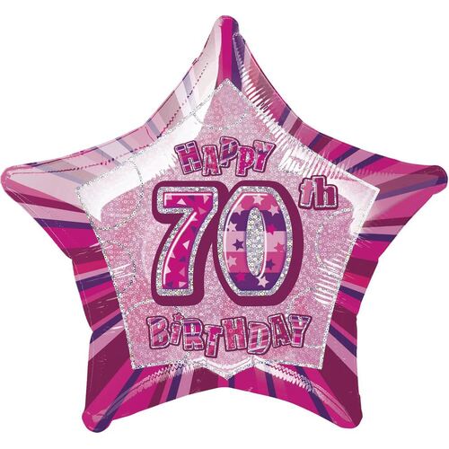 50cm Glitz Pink 70th Birthday Star Foil Balloon Packaged