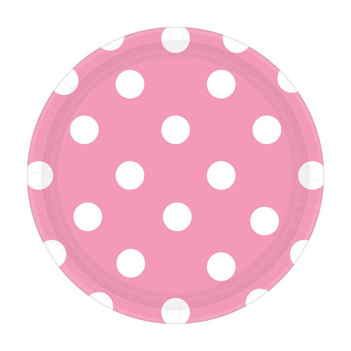 Dots  Round Paper Plates New Pink 23cm 8 Pack
