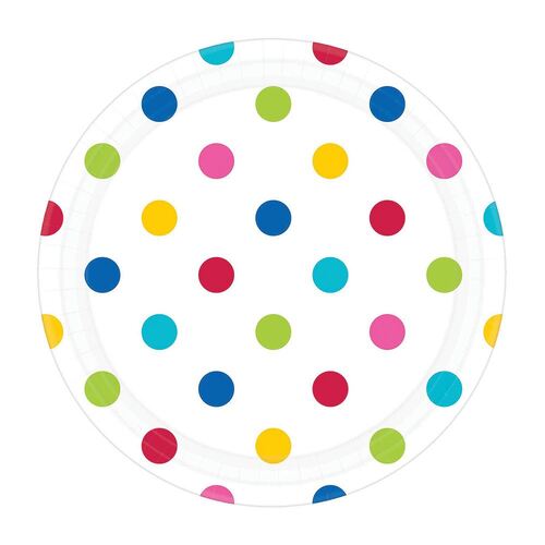 Rainbow Dots Round Plates 23cm 8 Pack