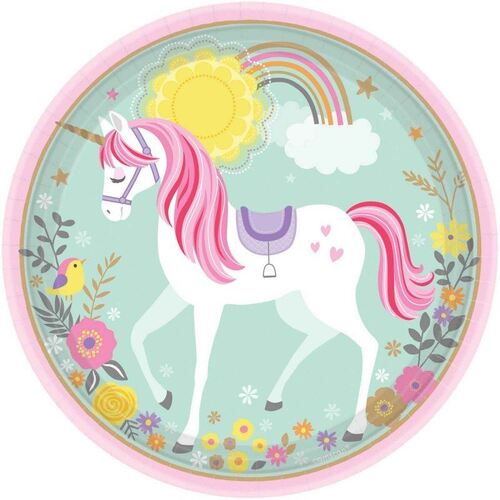 Magical Unicorn 23cm Round Plates 8 Pack