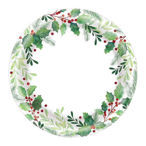 Traditional Holly Round Paper Lunch Plates 17cm 40 Pack