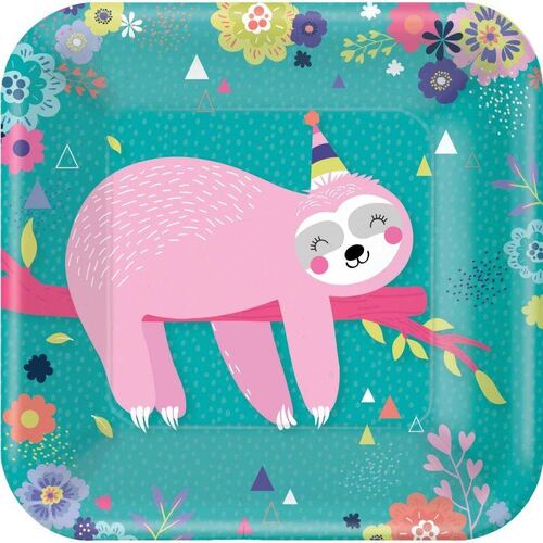 Sloth Square Paper Plates 23cm 8 Pack
