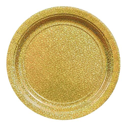 Prismatic Gold Round Paper Plates 23cm 8 Pack