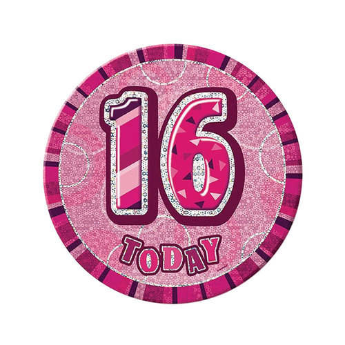 Glitz Pink Jumbo Birthday Badge - 16