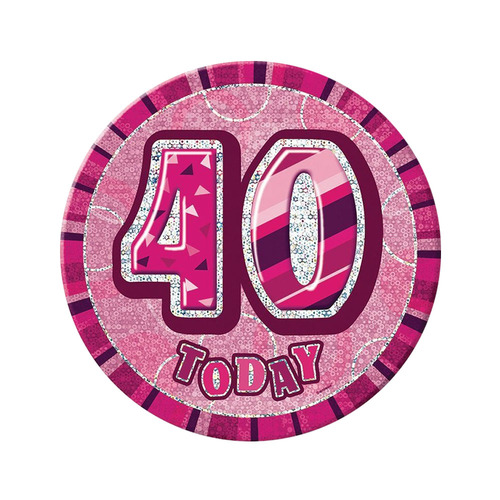Glitz Pink Jumbo Birthday Badge - 40