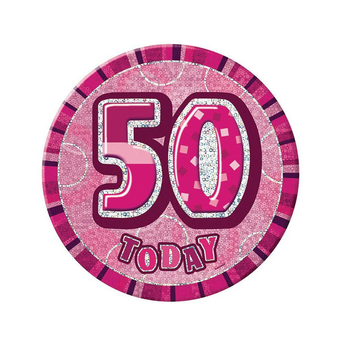 Glitz Pink Jumbo Birthday Badge - 50