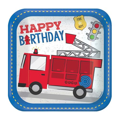 First Responders Happy Birthday Square Paper Plates 23cm 8 Pack