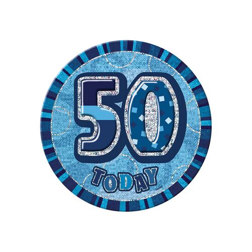 Glitz Blue Jumbo Birthday Badge - 50