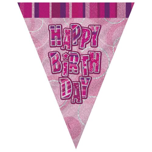 Glitz Pink Flag Banner - Happy Birthday