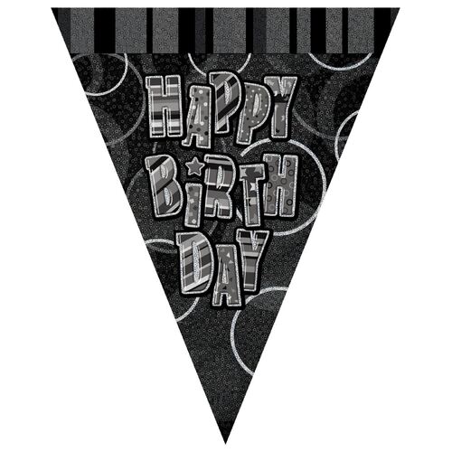 Glitz Black Flag Banner - Happy Birthday