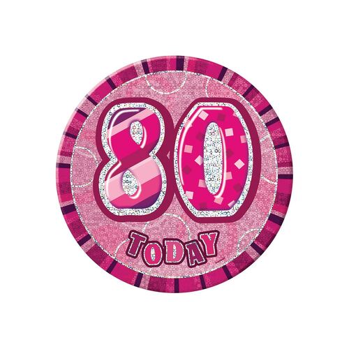 Glitz Pink Jumbo Birthday Badge - 80