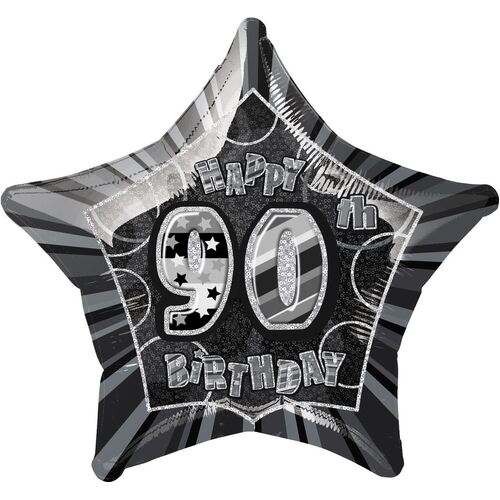 50cm  Glitz Black 90th Birithday star Foil Balloon 