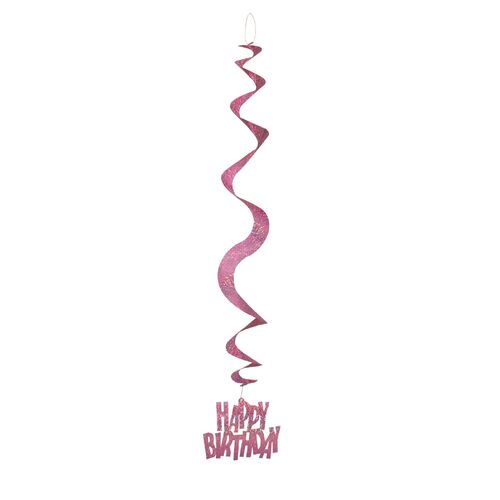 Glitz Pink 6 Prismatic Hanging Swirls 66cm - Happy Birthday