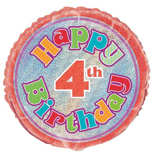 45cm 4th Birthday Foil Prismatic Balloons Packaged