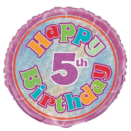 45cm 5th Birthday Foil Prismatic Balloons Packaged