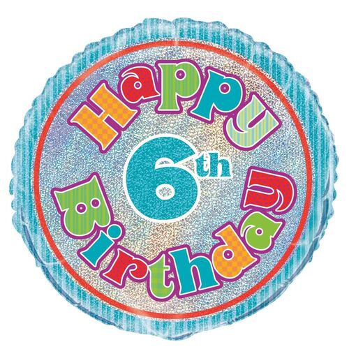 45cm 6th Birthday Foil Prismatic Balloons Packaged