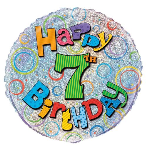 45cm 7th Birthday Foil Prismatic Balloons Packaged