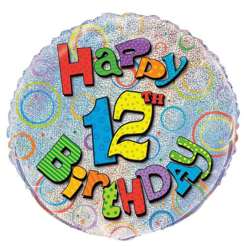45cm 12th Birthday Foil Prismatic Balloons Packaged