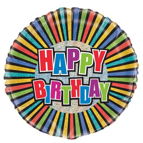 Birthday Colours 45cm  Foil Prismatic Balloons Packaged
