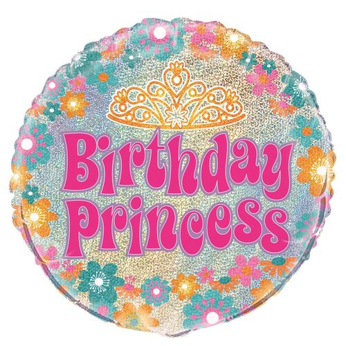 Birthday Princess 45cm  Foil Prismatic Balloons Packaged