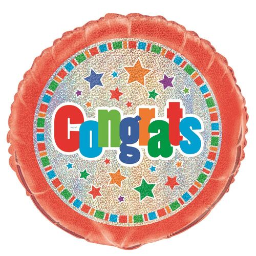 Congratulations 45cm Foil Prismatic Balloons Packaged