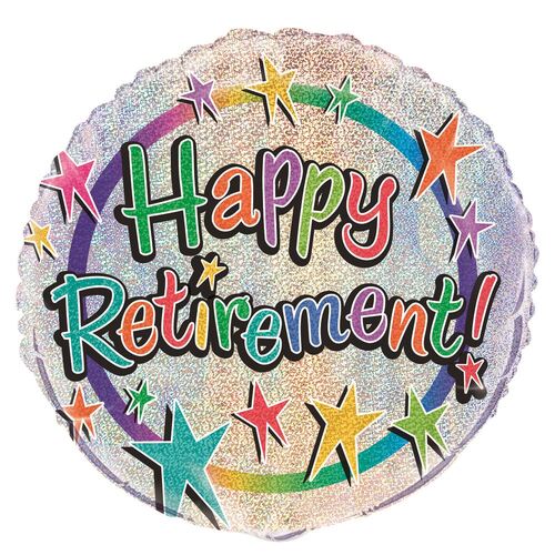 Happy Retirement 45cm Foil Prismatic Balloons Packaged