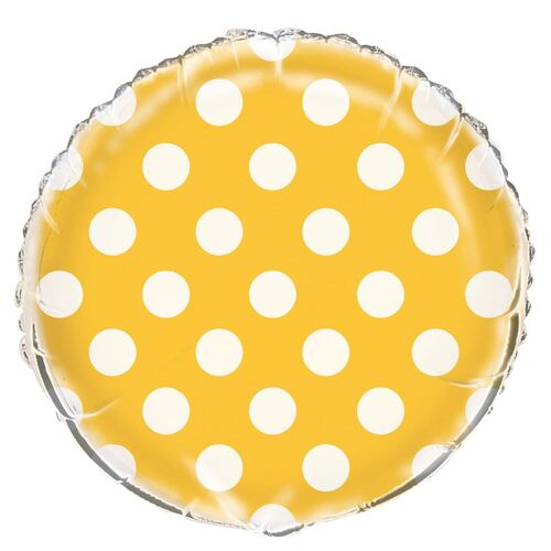 Dots Sunflower Yellow 45cm Foil Balloons - Packaged