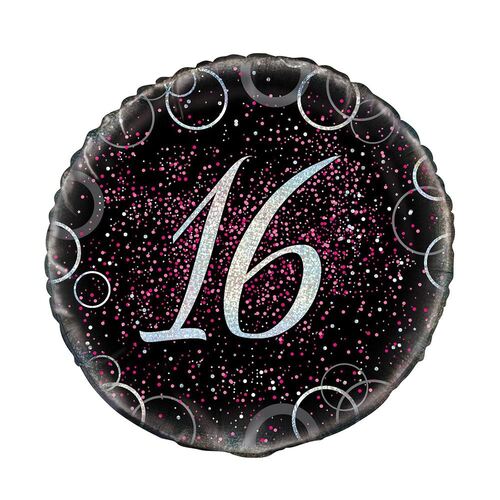 45cm Glitz Pink 16th Birthday Foil Balloon 