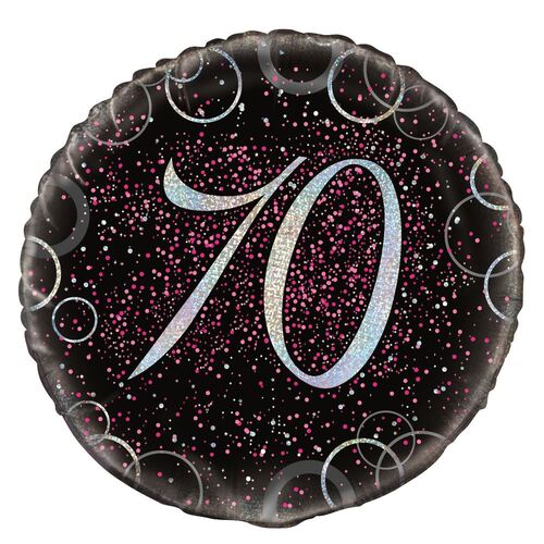 45cm Glitz Pink 70th Birthday Foil Balloon Packaged