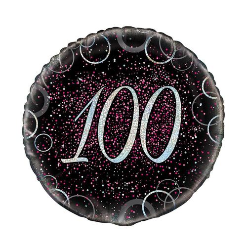 45cm Glitz Pink 100th Birthday Foil Balloon 