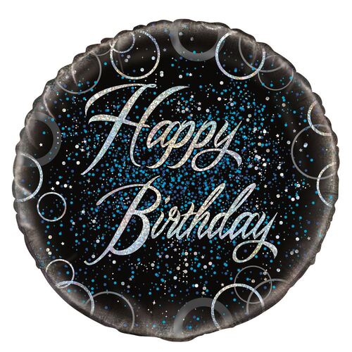 45cm Glitz Blue Happy Birthday Foil Balloon 