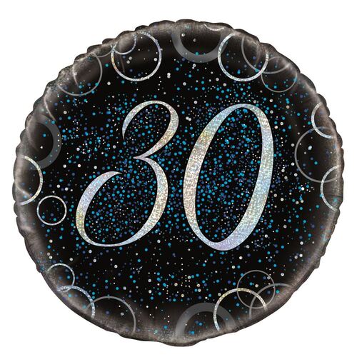 45cm Glitz Blue 30th Birthday Foil Balloon 