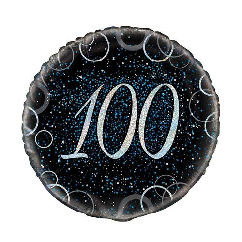 45cm Glitz Blue 100th Birthday Foil Balloon 