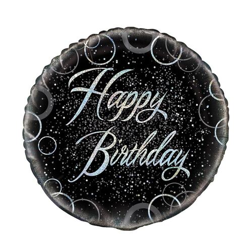 45cm Glitz Silver Happy Birthday Foil Balloon 