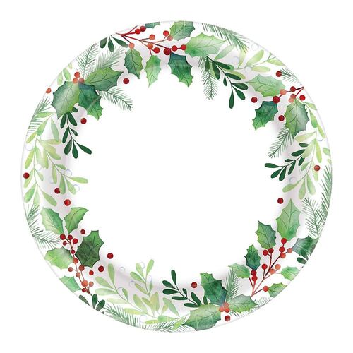 Traditional Holly Round Paper Dinner Plates 21cm 40 Pack