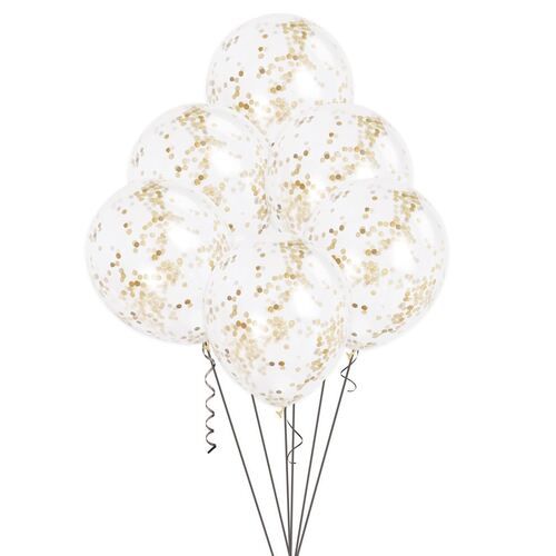 30cm Clear Balloons With Gold Confetti 6 Pack