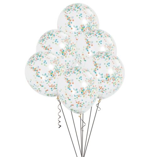 30.48cm Clear Balloons With Multi Coloured Confetti 6 Pack
