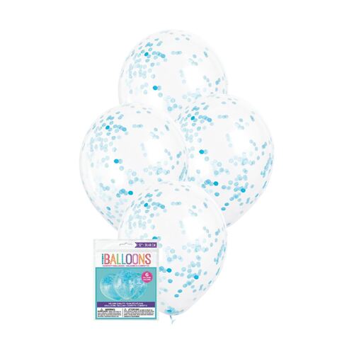 30cm Clear Balloons Prefilled With Powder Blue Confetti
