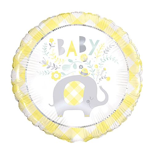 45cm Baby Floral Elephant Baby Shower Yellow Foil Balloon