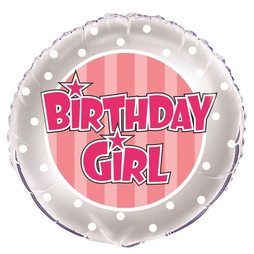 Pink stripe Birthday Girl 45cm  Foil Balloon Packaged