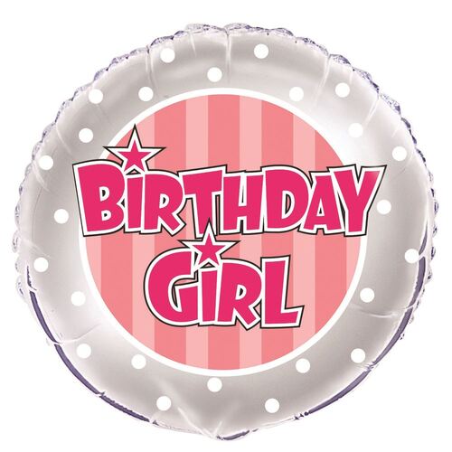Pink stripe Birthday Girl 45cm Foil Balloon Packaged