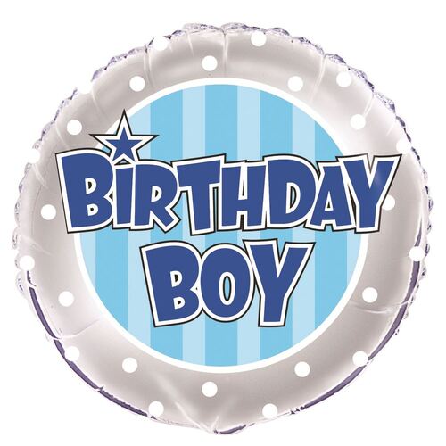 Blue stripe Birthday Boy 45cm  Foil Balloon Packaged
