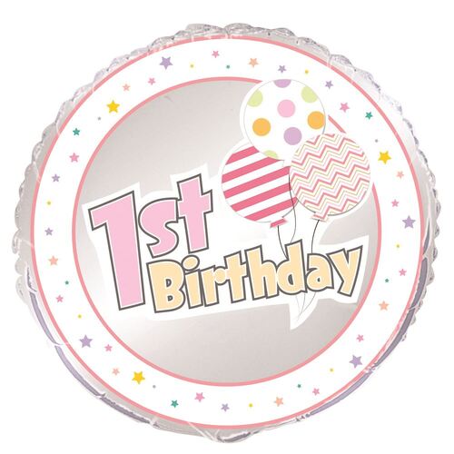 45cm 1st Birthday Girl Foil Balloon Packaged