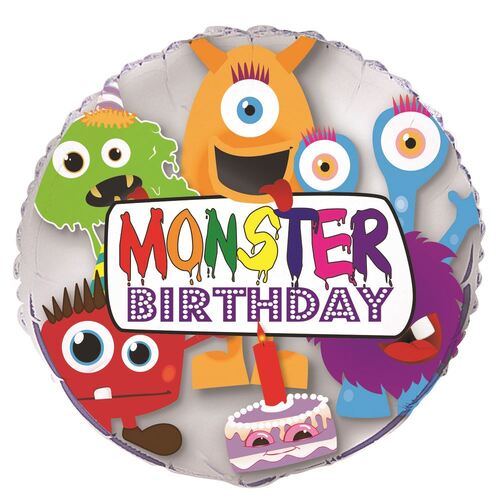 Monster Birthday 45cm  Foil Balloon Packaged