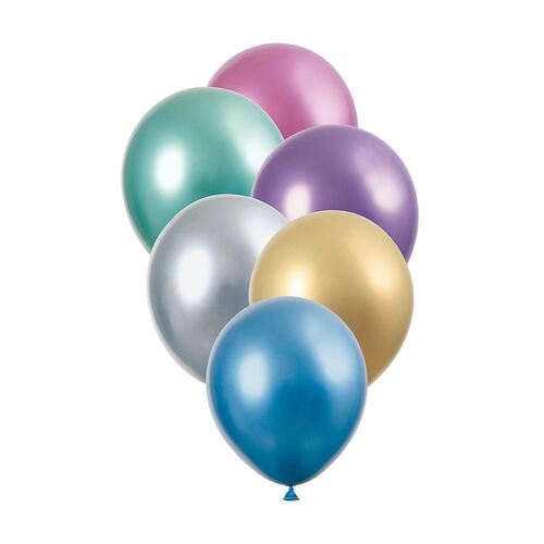 27cm Assorted Platinum Metallic Balloons 6 Pack