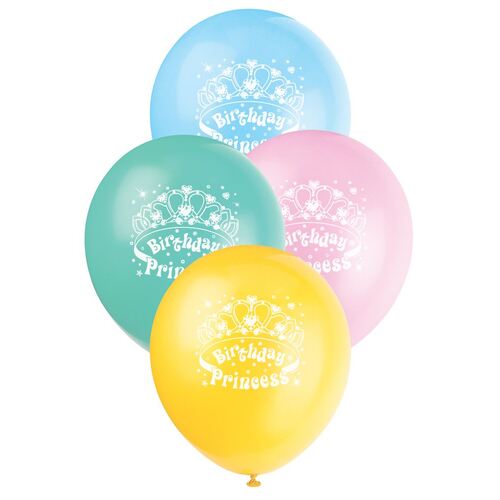 30cm Birthday Princess Printed Balloons 6 Pack